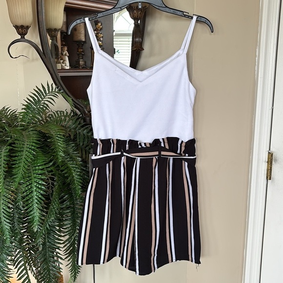 Brand New J for Justify Romper Striped Shorts w/ White Spaghetti Strap Tank Top - Picture 9 of 15